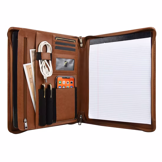 Ring Binder Portfolio with Calculator Conference Folder Notepad Binder Durable Multi Function A4 Leather Folio