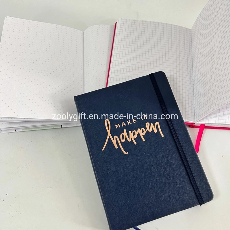 Custom Hot Stamping Logo PU Leather Hard Cover Agenda 2023 Daily Planner Notebook with Elastic Band A5 PU Leather Journal Moleskine Notebooks Agenda